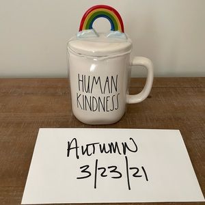 Rae Dunn human kindness mug with topper